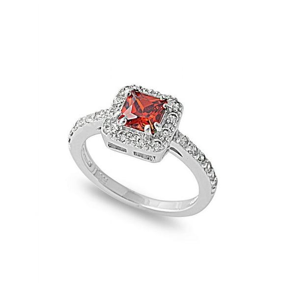 Embraced Square Simulated Garnet Cubic Zirconia Ring Sterling Silver 925