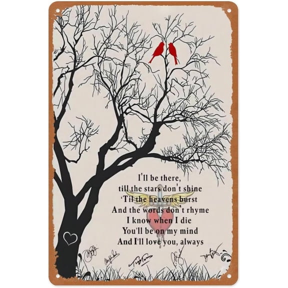 Lyrics Tree and Bird Music Wall Decor Metal Tin Sign, Always Song Quote, Home Kitchen Wall Art, 8 x 12 Inches