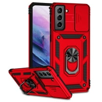 Galaxy S21 FE 5G Case,Dteck Shockproof Rubber Rugged Case Hybrid Hard Ring Holder Kickstand Slide Camera Lens Protector Cover for Samsung Galaxy S21 FE 5G,Red