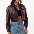 thumbnail image 5 of QATAINLAV Mothers Day Gifts! Womens Leather Jacket Lapel Collar Button Down Long Sleeve Cropped Motorcycle Jackets Coffee M, 5 of 9