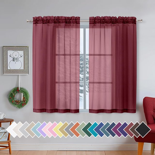 Aiyufeng Cortinas cortas transparentes negras para sala de estar de 45 pulgadas de largo, 2 paneles, juego de 2 paneles semitransparentes, privacidad y luz, cortinas transparentes verticales para dorm