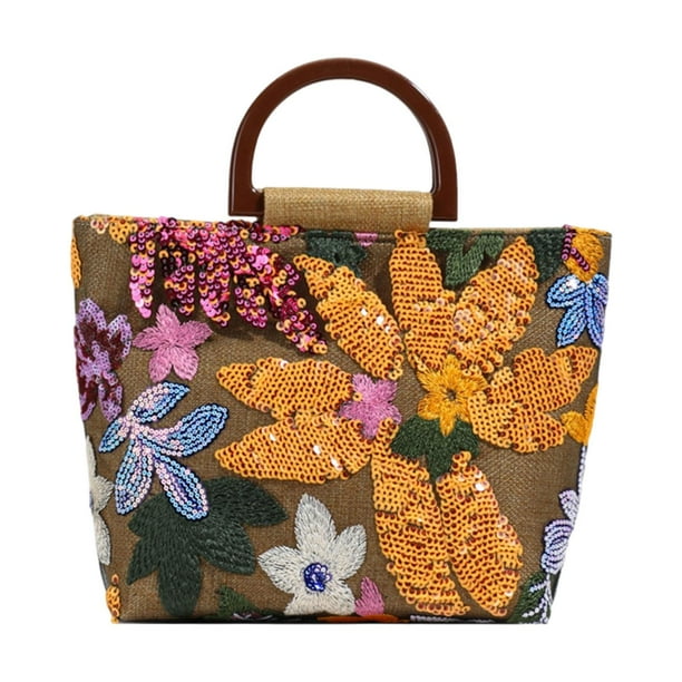 Bolso de mano de verano para mujer, multiusos, tejido, ideal para citas informales, uso diario y bodas. amarillo