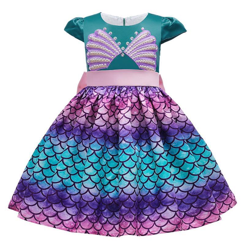Little Girls Mermaid Dress for Birthday Party Halloween Costume Outfits