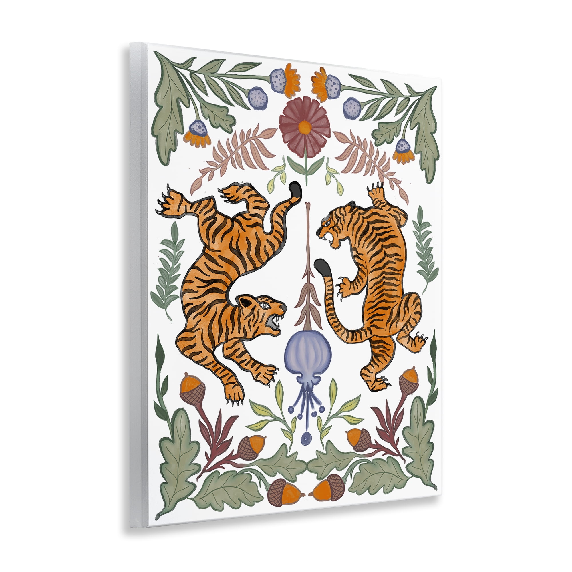 Stupell Industries Mirrored Plants with Tigers Animals Painting Unframed Art Print Wall Art, 11 x 14