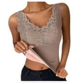 thumbnail image 2 of Sleeveless Thermal Fleece Tank Top For Women V Neck Lace Camisole Warm Base Layer Cami Vest Underwear Tops With Chest Pads Pink Free size, 2 of 8