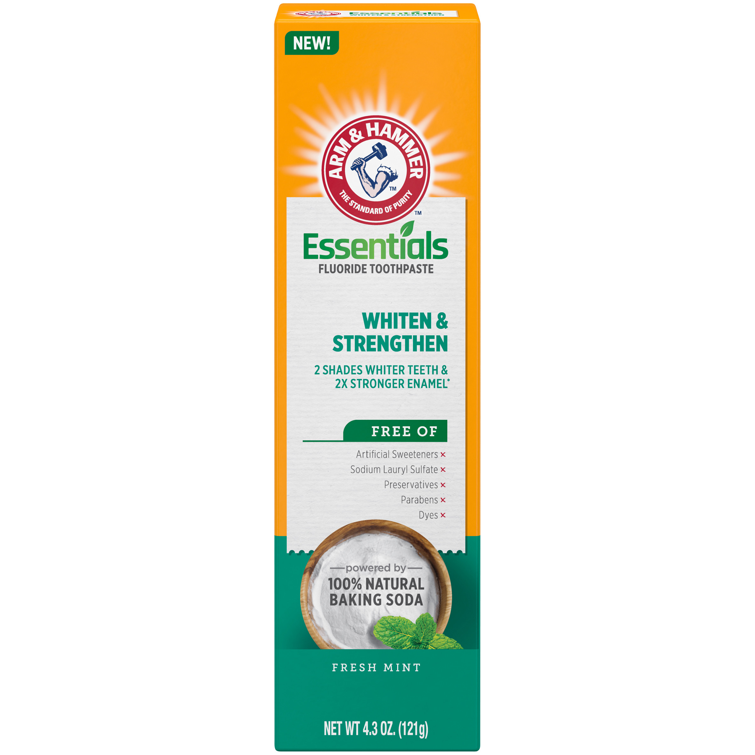 ARM & HAMMER Essentials Whiten & Strengthen Fluoride Toothpaste4 Pack of 4.3oz Tubes, Fresh