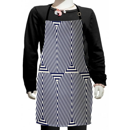 

Navy Blue Kids Apron Cool Pattern with Geometrical Triangle Shapes in Striped Designed Image Boys Girls Apron Bib with Adjustable Ties for Cooking Baking Painting Dark Blue and White by Ambesonne