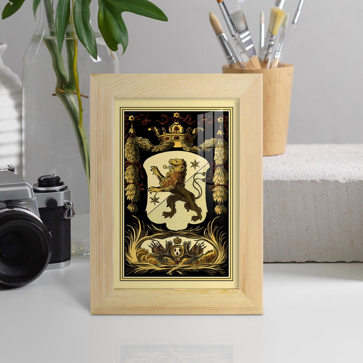 Family Crest III -Framed Print w/glass-Natural Wood