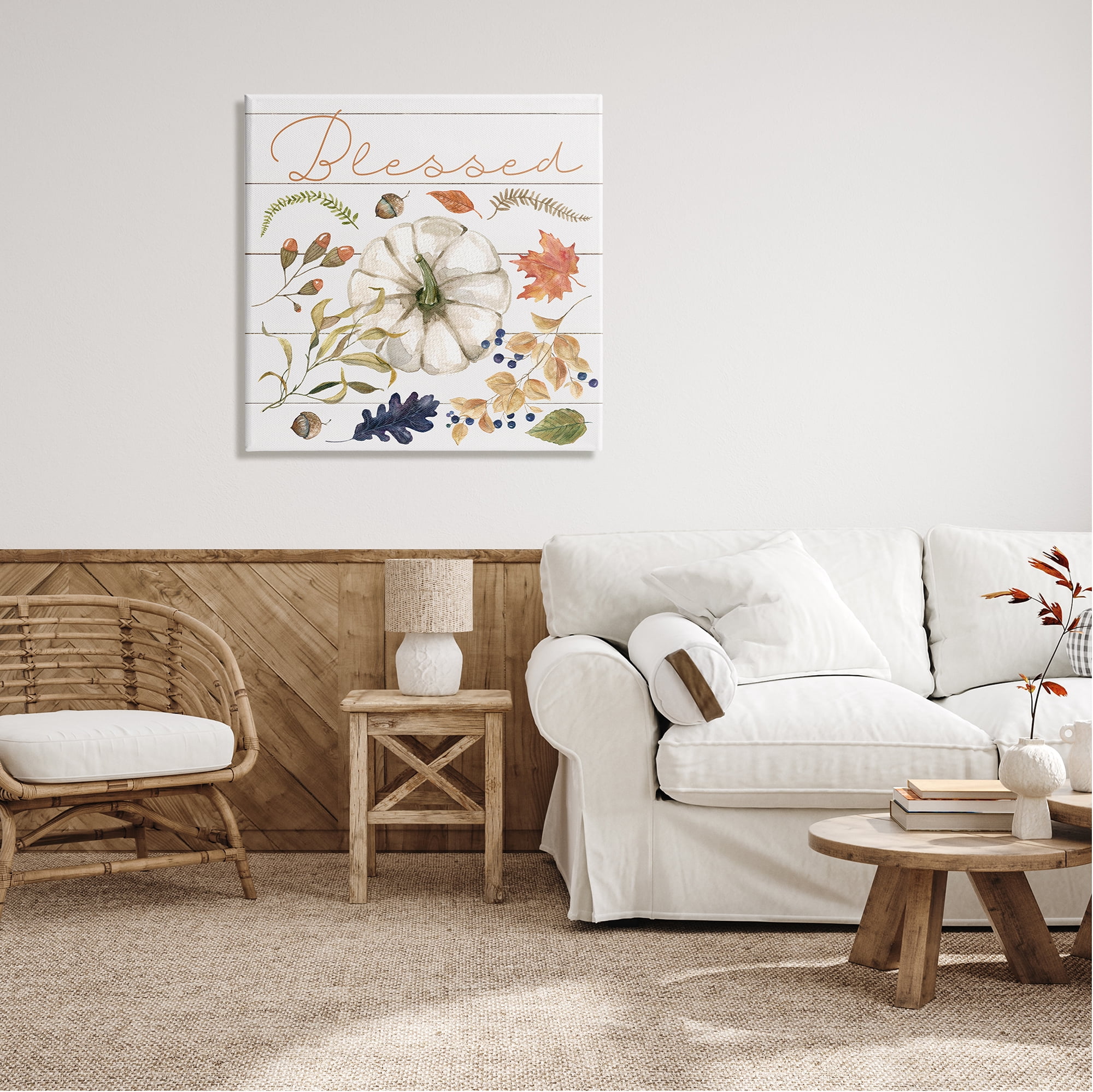 Stupell Industries Blessed Fall Botanicals Botanical & Floral Painting Gallery Wrapped Canvas Art Print Wall Art, 30 x 30
