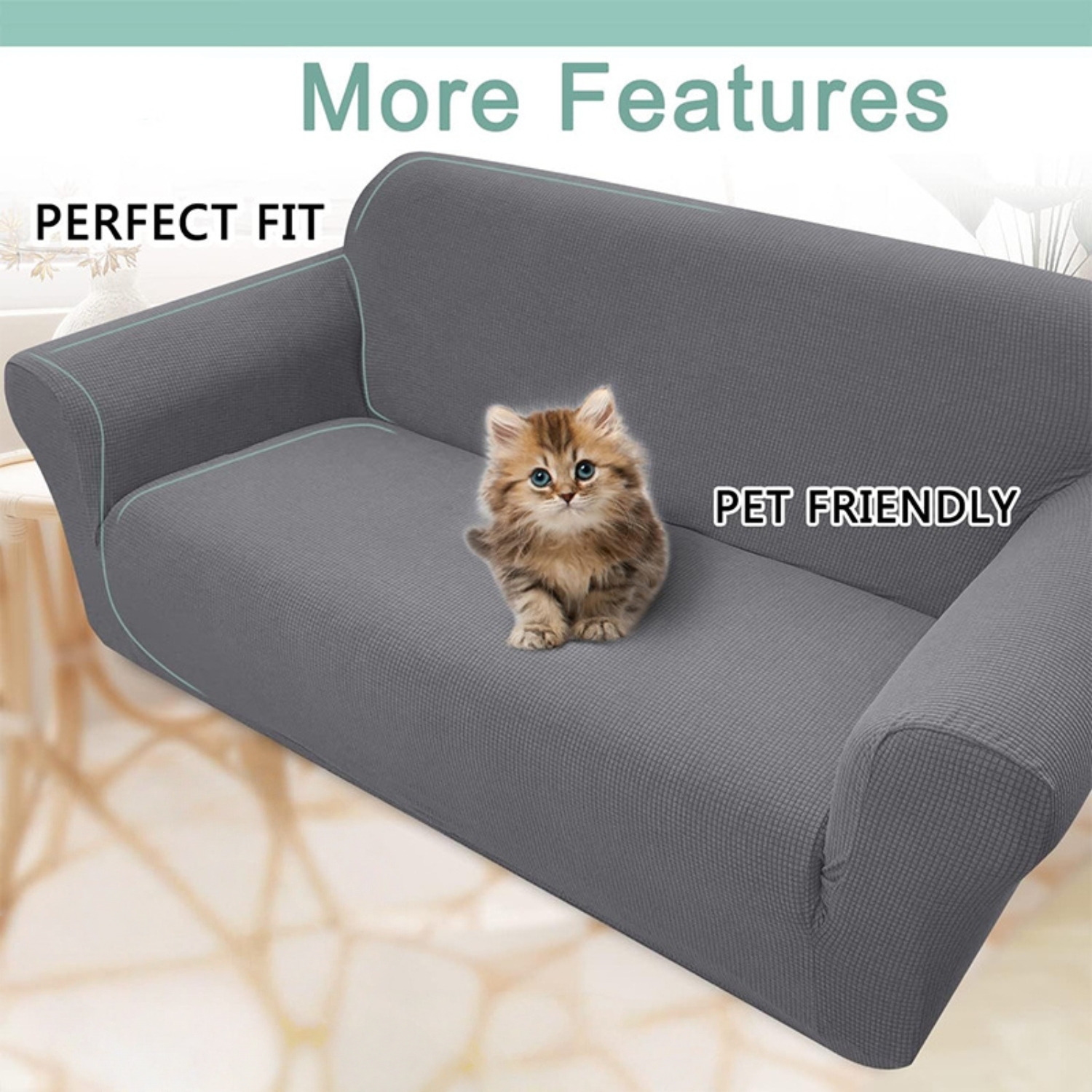 Behome Couch Cover, Premuim Water Repellent Sofa Covers, Non Slip Sofa Slipcover for Living Room Furniture Protector (3 Seater, Gray)