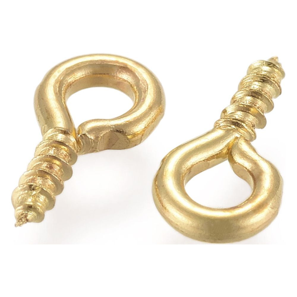 Iron 10000 pc Iron Screw Eye Pin Peg Bails For Half Drilled Beads Golden 8x4x1mm Hole: 2mm
