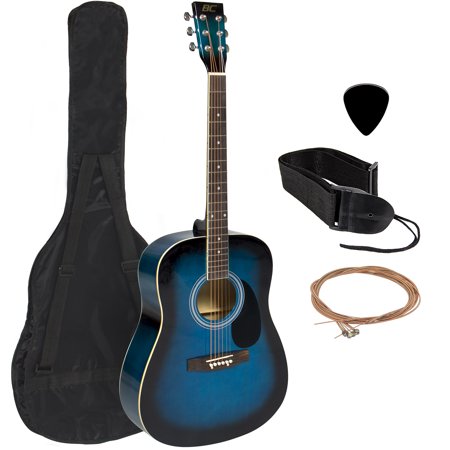 Blue Travel Guitar Best Choice Products 41in Full Size All-Wood Acoustic Guitar Starter Kit w/ Case, Pick, Shoulder Strap, Extra Strings - Blue ()