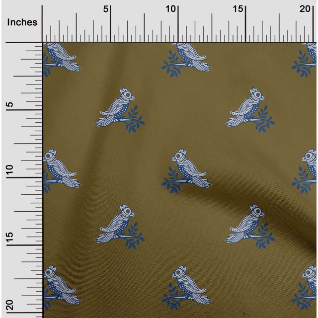 oneOone Cotton Poplin Fabric Bird Block Print Sewing Fabric BTY 42 Inch Wide