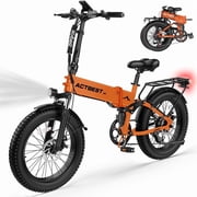 Actbest Folding Electric Bike for Adults, 20 Fat Tires Ebike, 500W Motor Foldable E-bike with 48V 12AH Battery, 7 Speed Electric Bicycle, 19.8MPH, Dual Suspension, Free Mirror & Lock (Orange)
