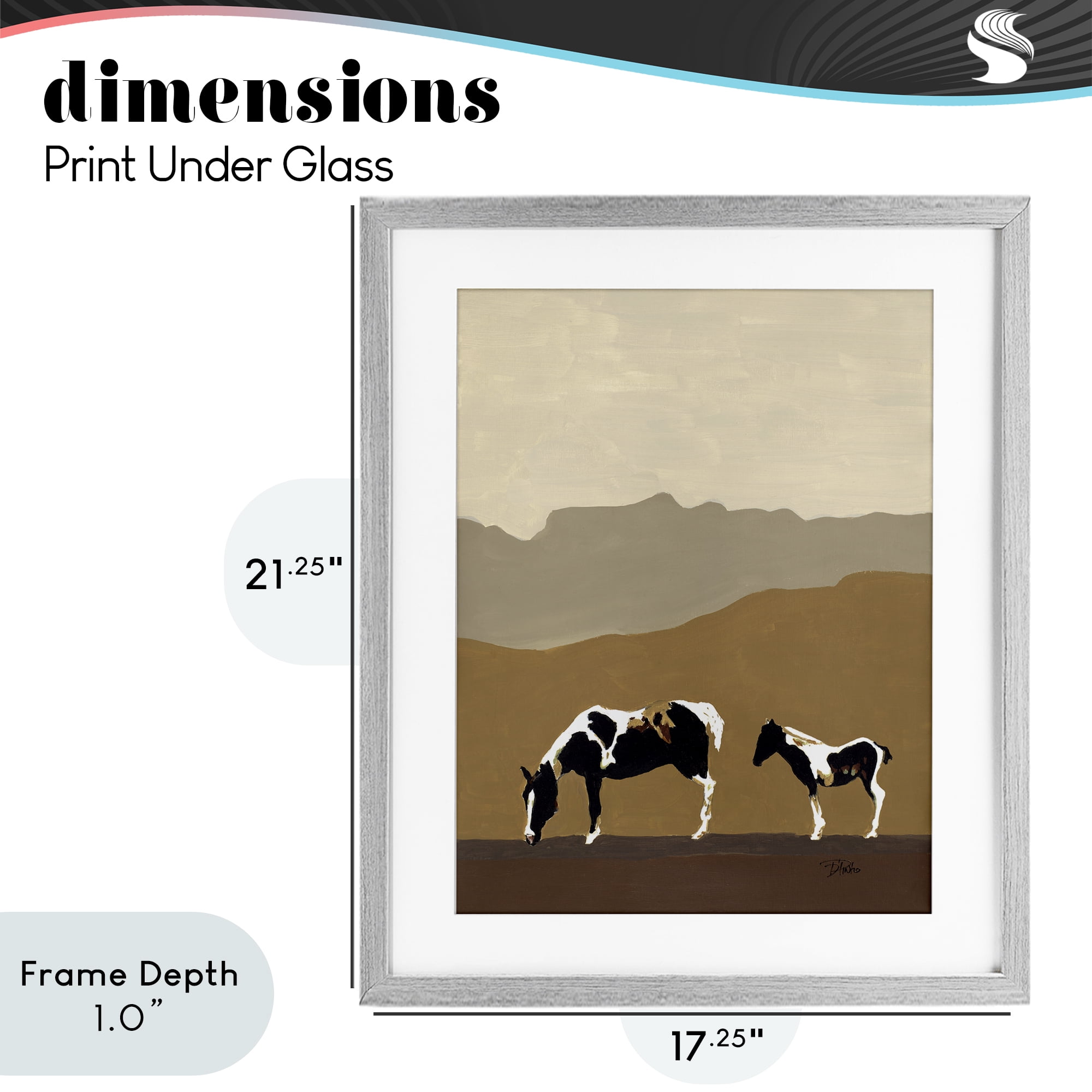 Stupell Industries Modern Mountains Horses Gray Framed Print Under Glass, design by Patricia Pinto