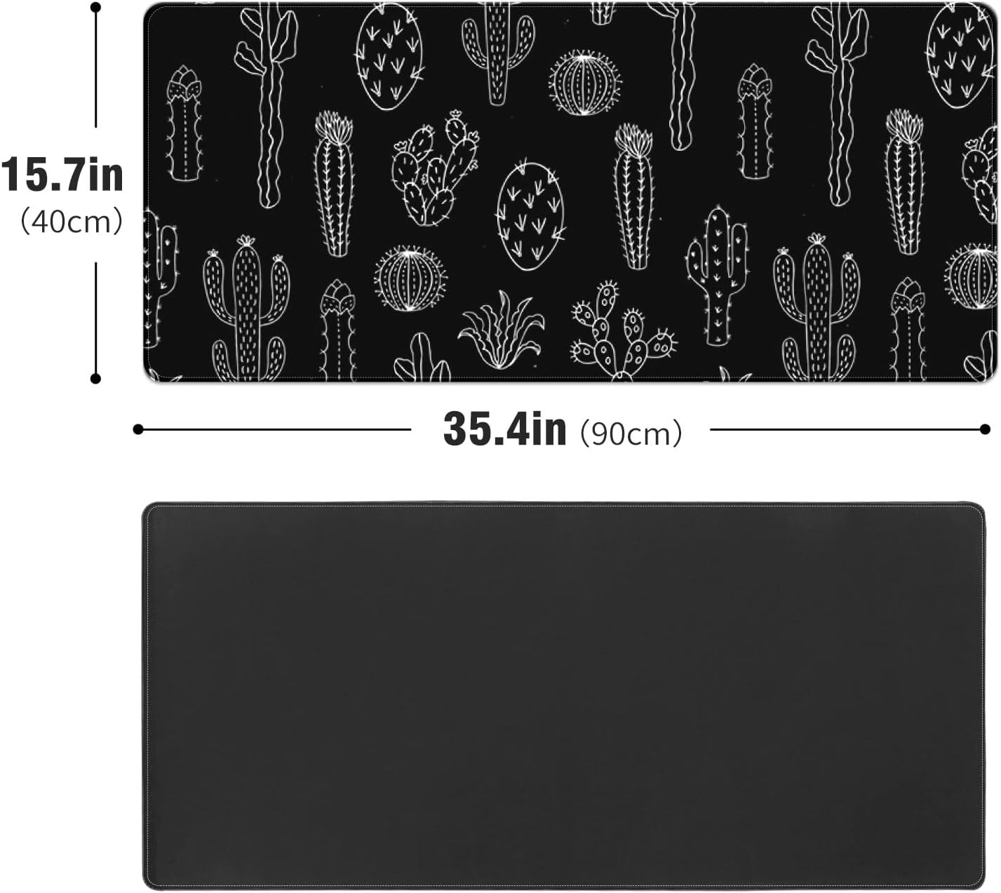 Black and White Cactus Plants Desk Mat, Desk Accessory, Cute Workspace, Trendy Workspace, Trendy, 35.4x15.7in Large Gaming Mouse Pad, Cute Desk Topper, Pretty Desk Pad