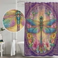 thumbnail image 3 of Purple Dragonfly Flower Bathroom Shower Curtains with Hooks, Watercolor Green Purple Dragonfly Floral Leaf Waterproof Fabric Washable Shower Curtain for Home Hotel Bathtub Decor 54x78 Inch, 3 of 9