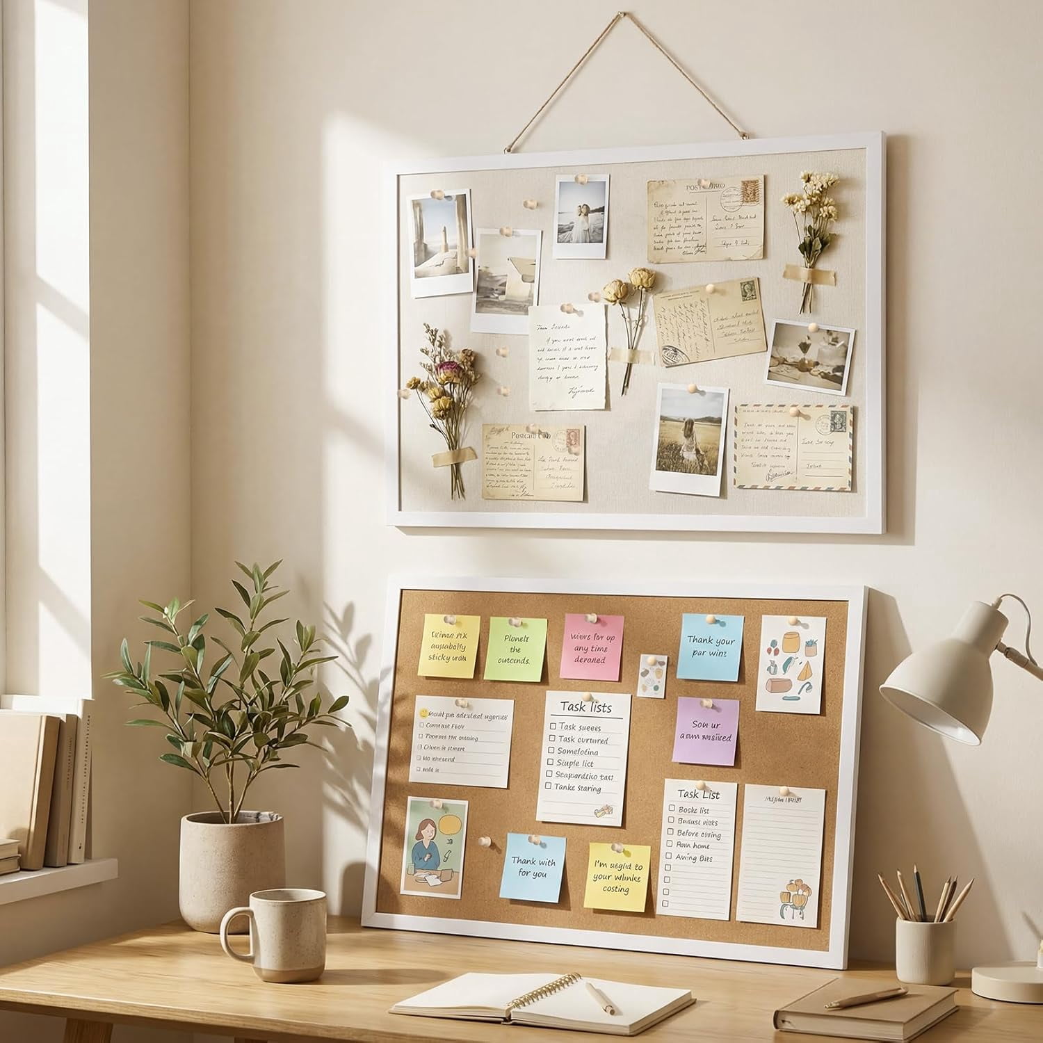 Cork Board with Linen, 24" x 18" Double-Sided Bulletin Corkboard for Wall Picture Display Framed Vision Boards Home Office School Pin 20 Pushpins &10 Clips