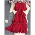 thumbnail image 1 of One SizeWomen Summer Dress 2022 New Elegant Gentle Layered Belt High Waist Short Sleeve Solid Color Lace Matching Dress D2316 yaoshenbao LED, 1 of 2