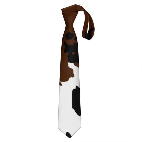 Classic Black and White Cow Print Satin Neck Tie for Men - Farmhouse Rustic Country Style Wedding Tie, Wrinkle-Resistant Formal Business Tie with Vintage Animal Design (58.3")