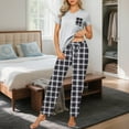 thumbnail image 5 of Bovxnpu Pajamas for Women Set Loungewear Set, Women 2 Piece Lounge Set Short Sleeve Tops and Plaid Long Pants With Pocket Soft Sleepwear, 5 of 6