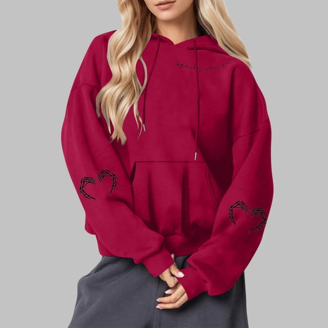 Heisall Womens Hoodies Halloween Print Hooded Longline Sweatshirts Long Sleeve Pocket 2025 New Arrival Autumn Winter