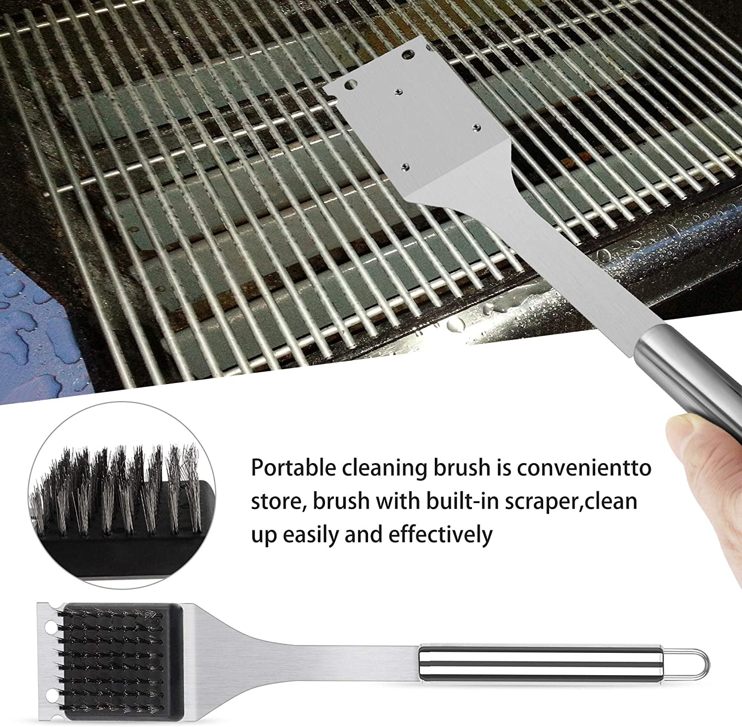 Grilling Brush Fork 14 PCS Stainless Steel Grilling Utensils Set with Knife Spatula,Tong,Skewers,Barbecue Kits for Camping meicent Grill Accessories BBQ Tool Set
