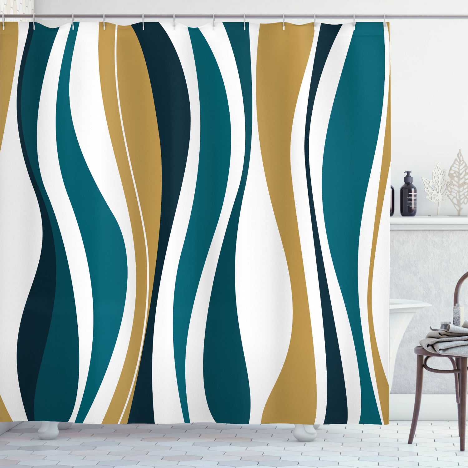 Ambesonne Vintage Shower Curtain, Retro Funky Lines Abstract, 69