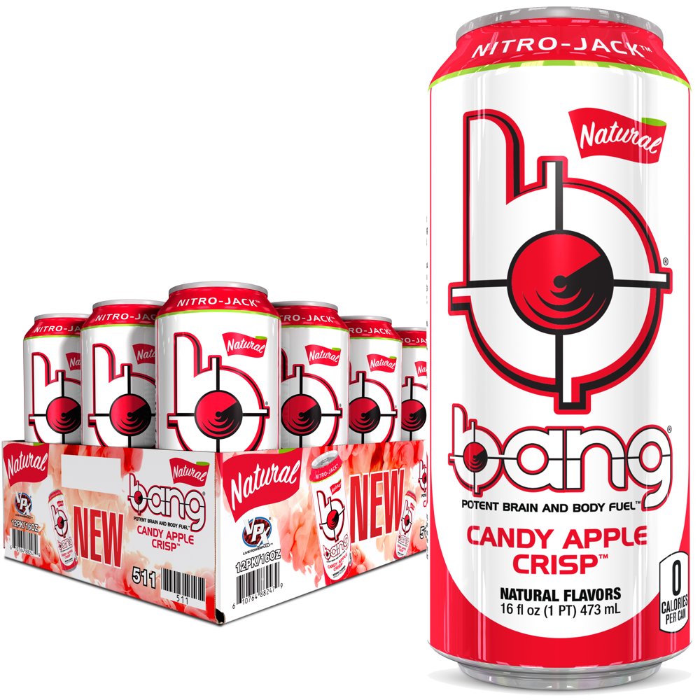 (12 Cans) Bang Natural Candy Apple Crisp Energy Drink, 16 fl oz