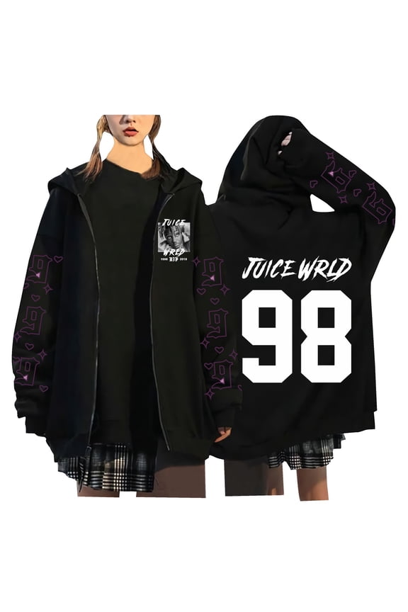 Juice World Zipper Hoodie New Fashionable Long-Sleeve Pullover Sweater Fleece Windproof Warm Casual Jacket Unisex