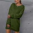 thumbnail image 2 of IROINNID Sweater Dress for Women Strapless Sweater Dress Loose Crew-neck Plush Sweater Long-sleeve Dress Discount,Olive Green, 2 of 6