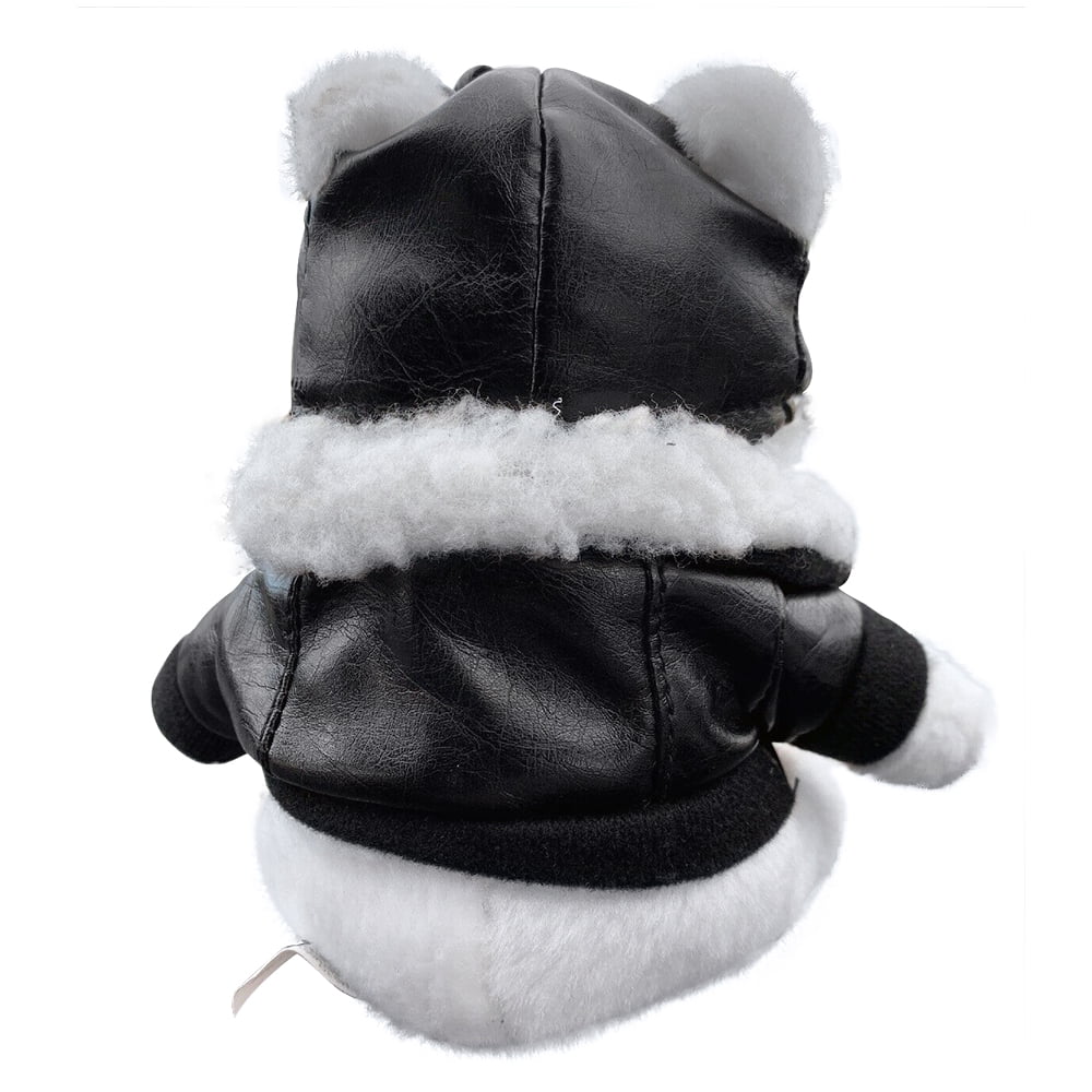Black Faux Leather Jacket 6" Plush White Biker Bear Goggles & Helmet 
