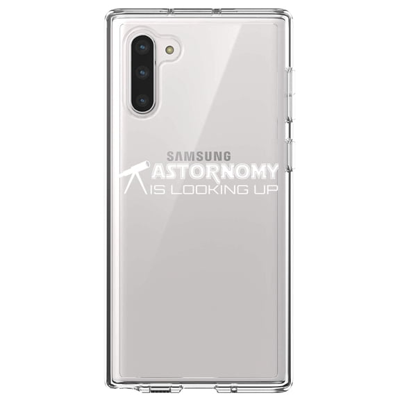 DistinctInk Clear Shockproof Hybrid Case for Samsung Galaxy Note 10 (6.3" Screen) - TPU Bumper Acrylic Back Tempered Glass Screen Protector - Astronomy is Looking Up