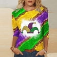 thumbnail image 2 of S LUKKC LUKKC Mardi Gras Shirt For Women Summer Carnival Theme Party Outfits Casual Fashion Print Pullover Round Neck 3/4 Sleeve Top Blouse, 2 of 4