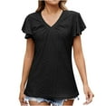 thumbnail image 2 of Njoeus Womens Tops Summer Ruffle Short Sleeve V Neck T Shirts Casual Loose Eyelet Tops Blouse S-XXL, 2 of 6