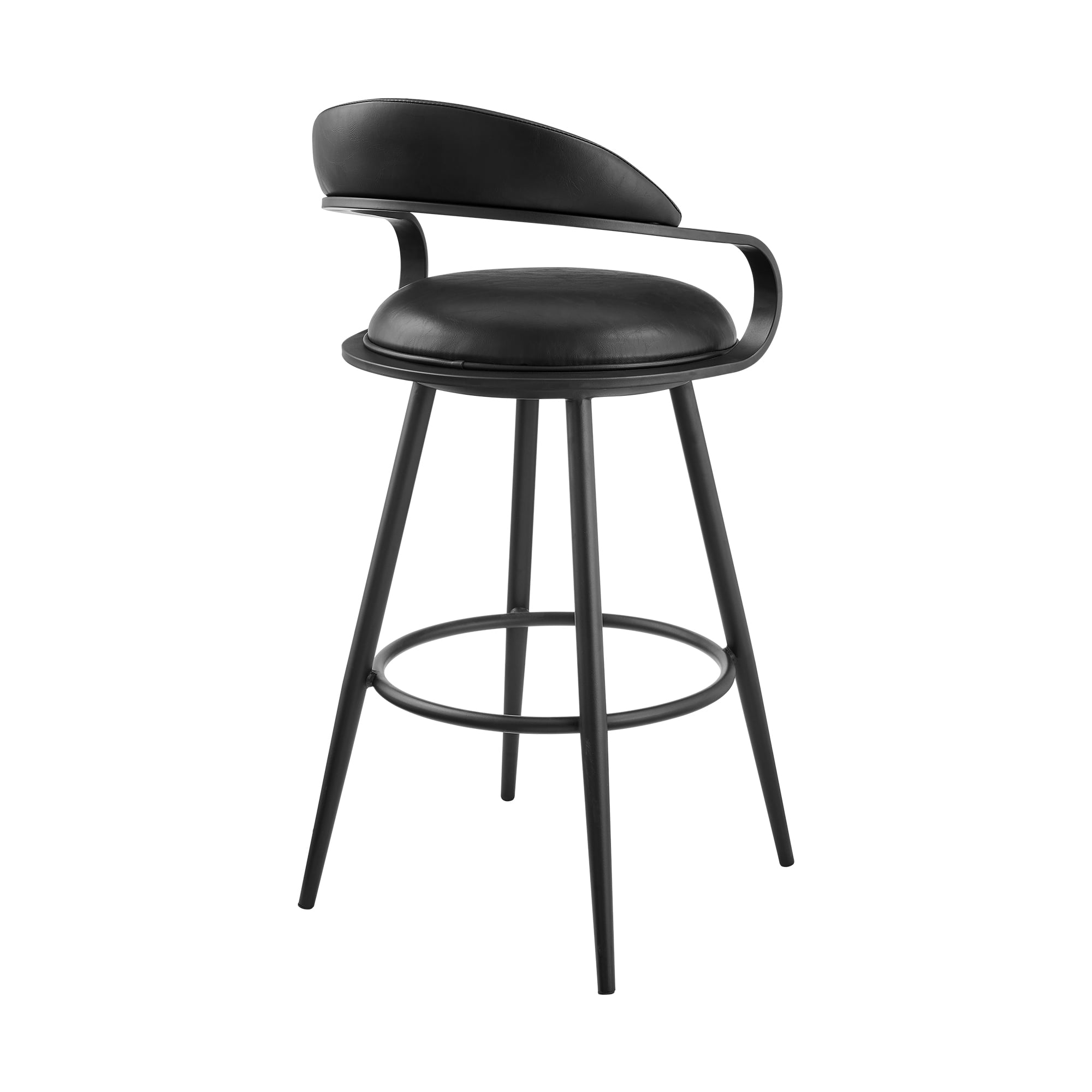 Gardenia 30" Swivel Bar Stool in Black Iron with Vintage Black Faux Leather