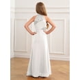 thumbnail image 2 of Sxiwei Robe Maxi à Sequins pour Filles, Demoiselle d'Honneur Junior pour Mariage, Froncée, Longueur au Sol, Robe Formelle de Concours, Ivoire, 10, 2 of 7