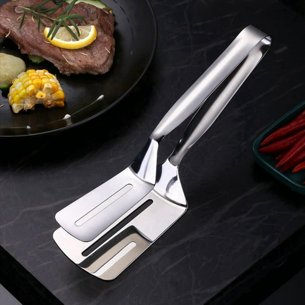2X Clip de Pala de Doble Cara de Acero Inoxidable, Pinzas de Cocina de Espátula de Acero Inoxidable, Pinza de Espátula Giratoria con Abrazadera para Parrilla