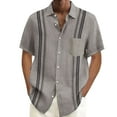 thumbnail image 2 of Hpapadks Mens Shirts Short Sleeve Striped Lapel Button Down Tops with Pocket Hawaii Holiday Beach Loose Dress Shirts for Men Grey XL, 2 of 4