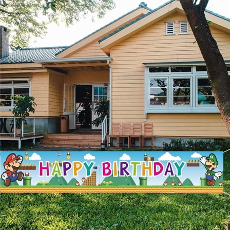 Cartoon Marioo Birthday Yard Sign Banner Party Supplies Happy Birthday Party Decorations Backdrop 9.8 X 1.6 ft
