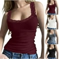 thumbnail image 4 of AherBiu Going out Tops for Women Lace Square Neck Ribble Knitted Slim Fitted Wide Strap Cute Cami Shirts, 4 of 5