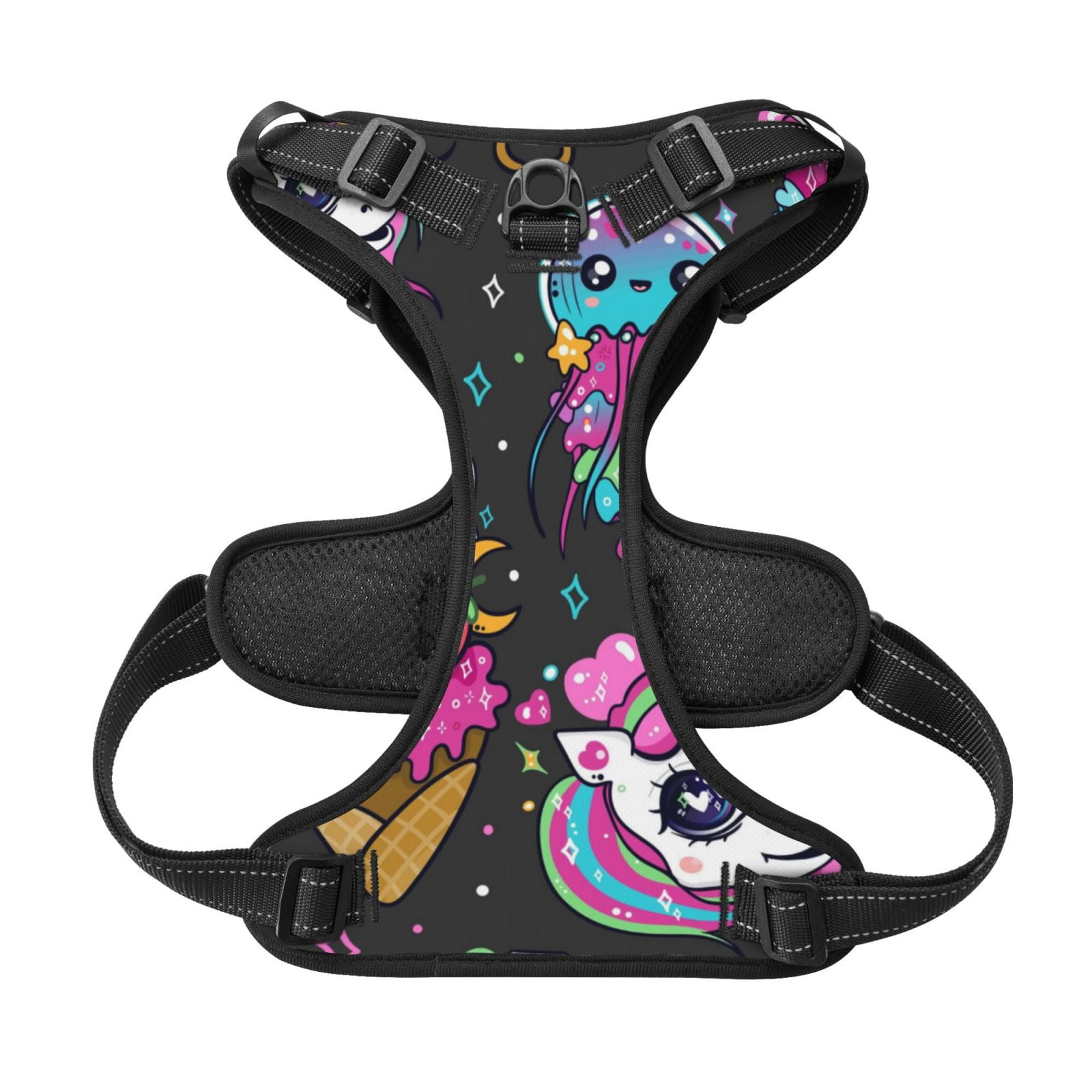 Picia Cat Icecream No-Pull Dog Harness Reflective Front Clip Vest with Handle,Step-in Air Dog Harness,Adjustable 2 Metal Rings 4 Buckles,Easy to Put on & Take Off Large