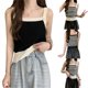 thumbnail image 2 of Women's Contrast Binding Sleeveless Crop Square Neck Casual Summer Tops Fitting Cropped Vest Tops white stripes, 2 of 4