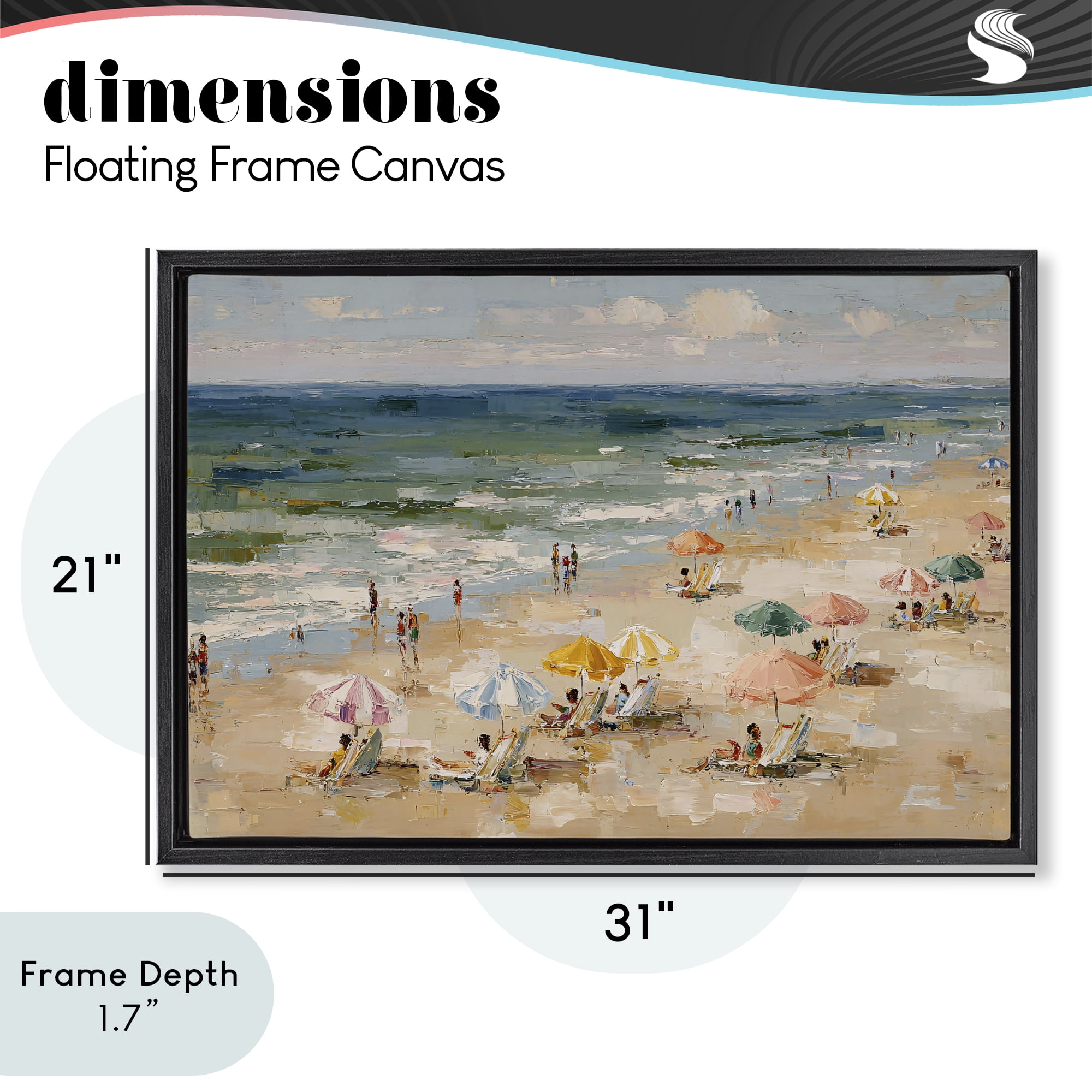Stupell Industries Impressionist Summer Beach Day Black Framed Floater Canvas Wall Art, design by Jacky Ngan