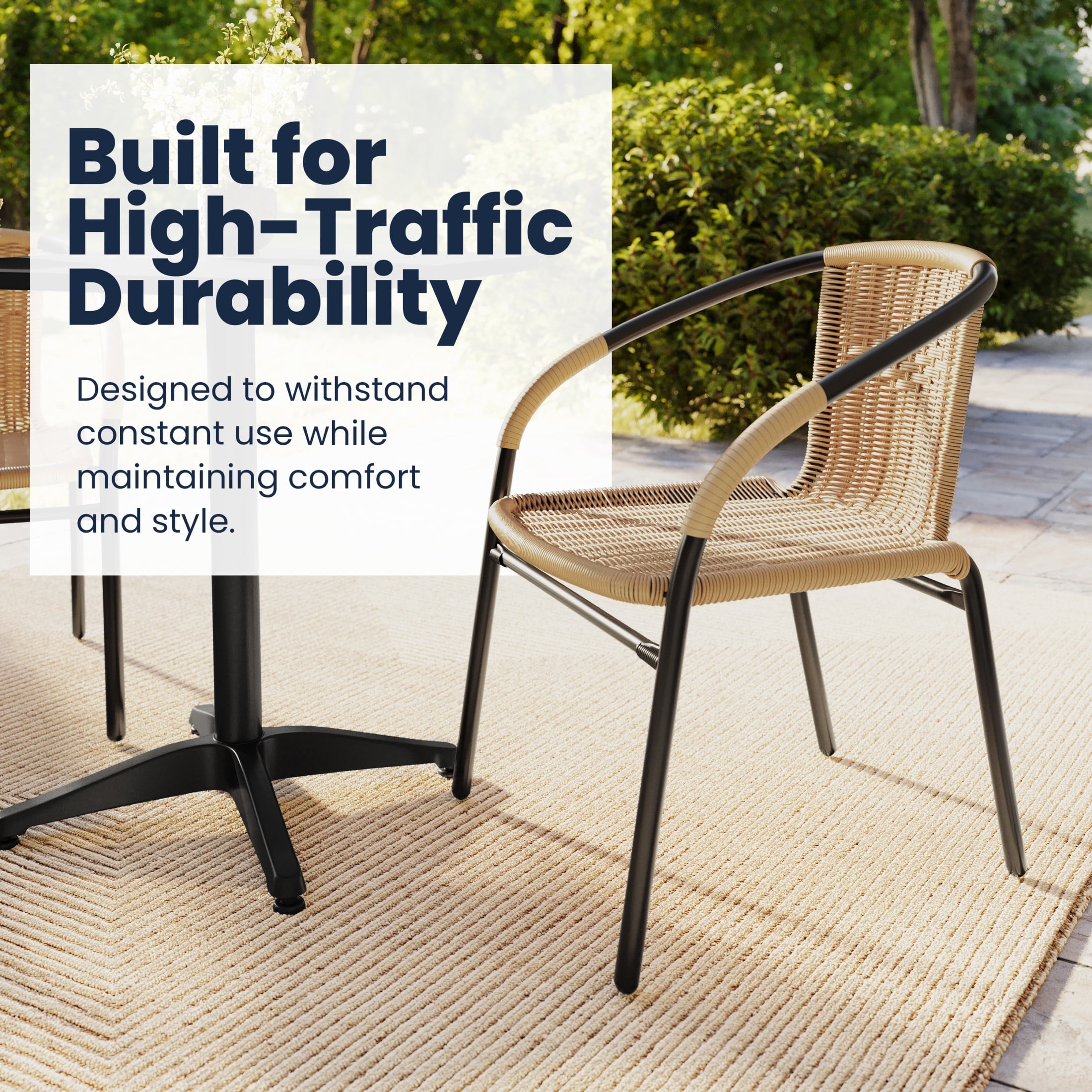 Flash Furniture Set of 4 Commercial Grade Beige Rattan Indoor-Outdoor Restaurant Stack Chairs