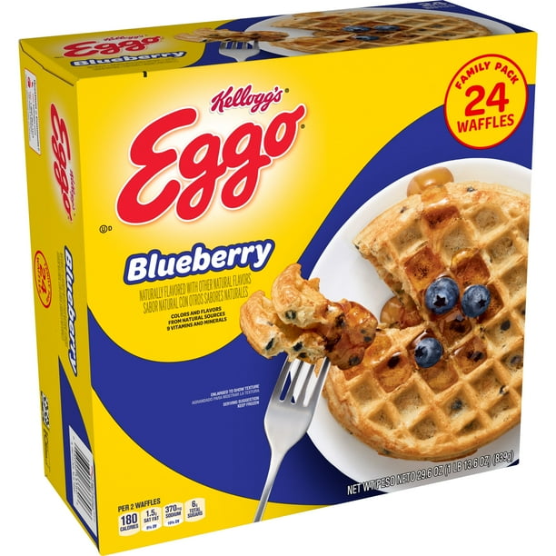 Kellogg's Eggo, Frozen Waffles, Blueberry, Family Pack, 24 Ct, 29.6 Oz