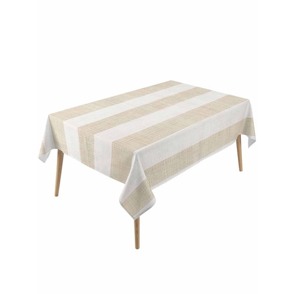 Beige Stripe Table Cloth, Vintage Country Geometric Linen Texture Waterproof Tablecloth for Rectangle Tables, Reusable Washable Fabric Table Cover for Restaurant Kitchen Dining Tables 54"x108"