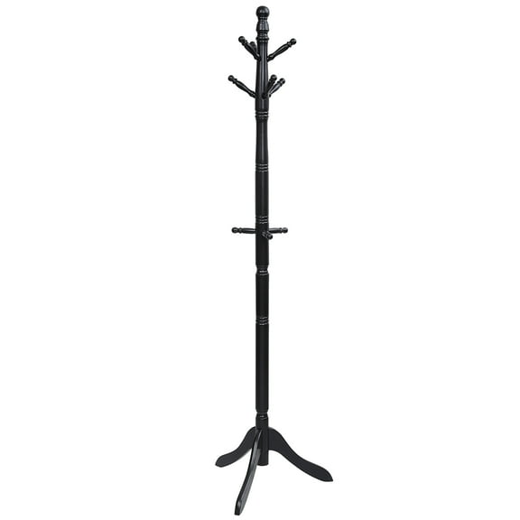 Costway Coat Rack Wooden Hall Tree 2 Adjustable Height w/ 9 Hooks Black
