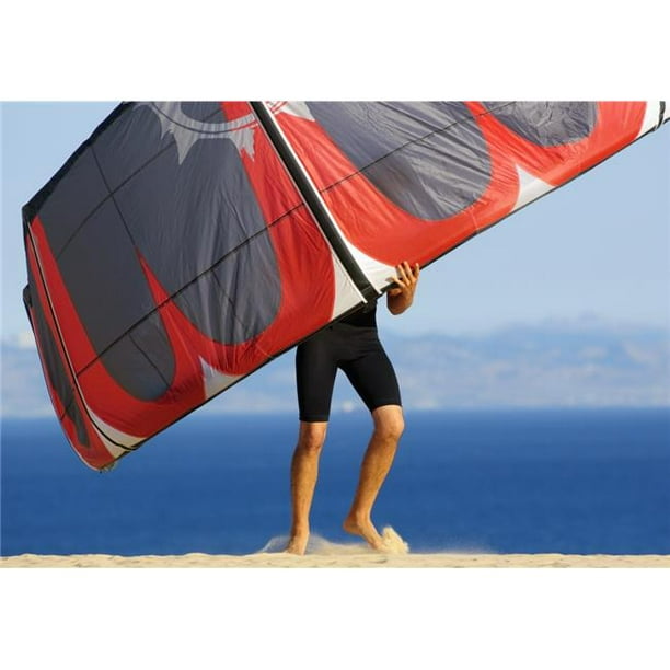 Homme Tenant Cerf-Volant pour le Surf - Costa de la Luz Andalusia Espagne Affiche Print&44; 34 x 22