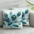 thumbnail image 2 of GOSMITH 2-Piece Short Plush Pillowcase Set - High-Quality Floral Realistic Peacock Feathers Blue Shiny Foliage Square White, 2 of 6